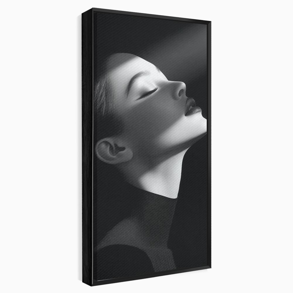 Tablou canvas cu tablou canvas portret alb-negru femeie, in rama de aluminiu negru